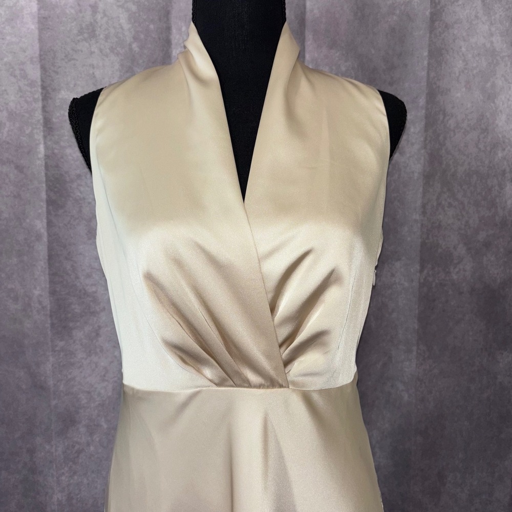 Banana Republic Champagne Satin V-Neck Midi Dress Fairy Ethereal Women 6 Petite - Picture 5 of 8